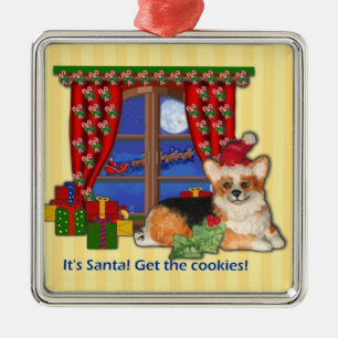 "It's Santa! Get the Cookies!" Corgi Ornament