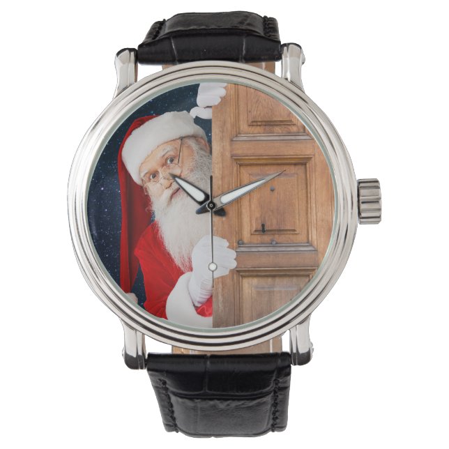 It's Santa! hiding behind a Wooden Door eWatch Watch (Front)