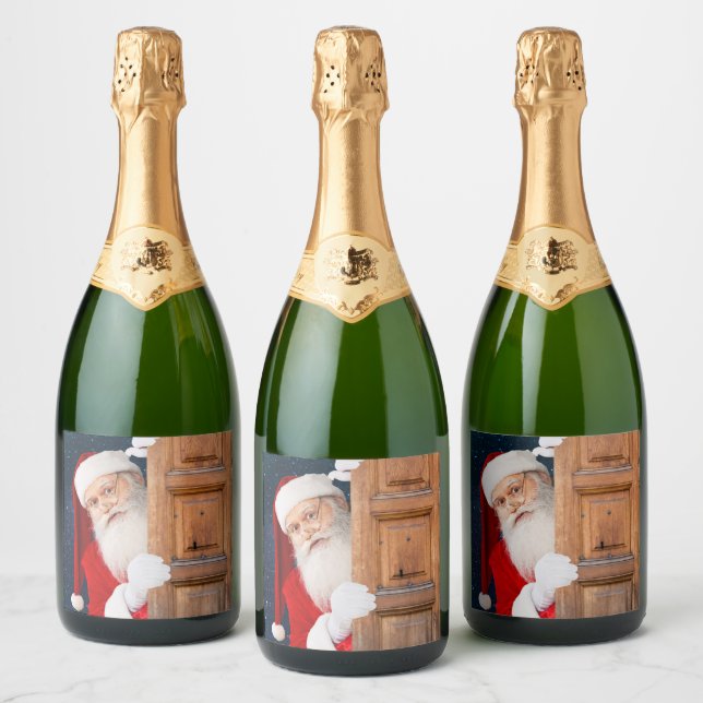 Its Santa Merry Christmas Name Sparkling Wine Label (Bottles)