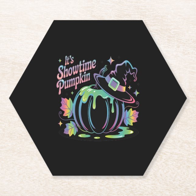 It's Showtime Pumpkin Hat Pumpkin Paper Coaster (Front)