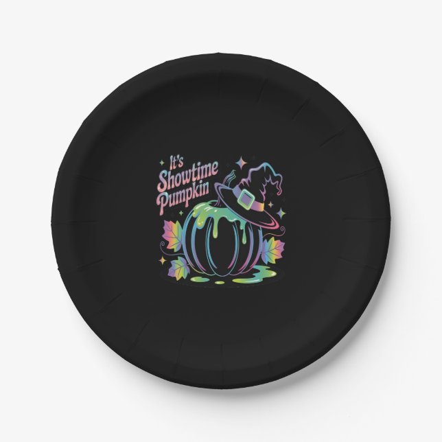 It's Showtime Pumpkin Hat Pumpkin Paper Plate (Front)