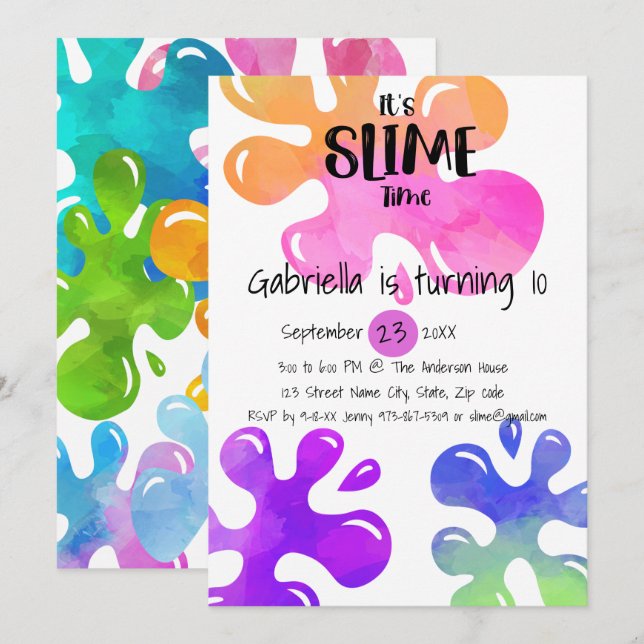 It's Slime Time Birthday Party Invitation (Front/Back)