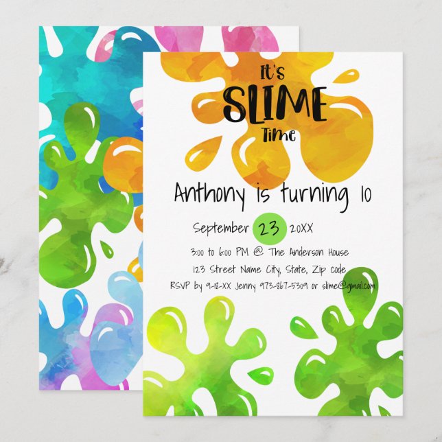 It's Slime Time Birthday Party Invitation (Front/Back)