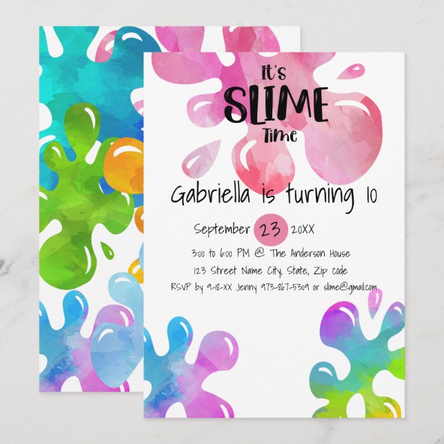 It's Slime Time Birthday Party Invitation (Front/Back)