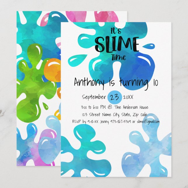 It's Slime Time Birthday Party Invitation (Front/Back)