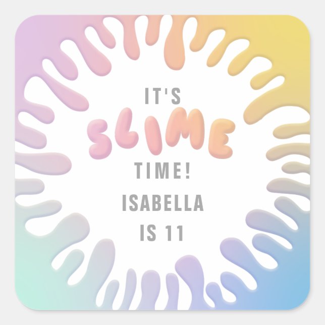 Its slime time rainbow birthday party stickers (Front)