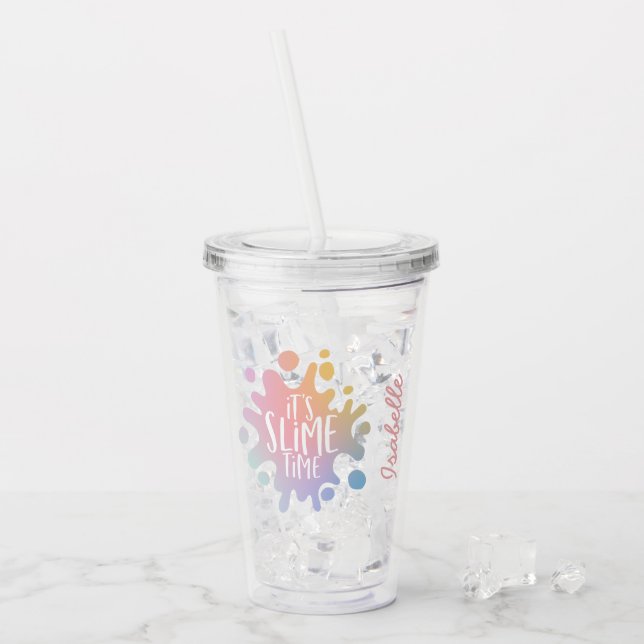 It's slime time rainbow slime party acrylic tumbler (Front Ice)