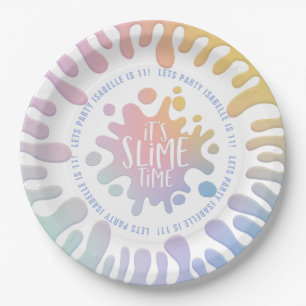 It's slime time rainbow slime party paper plate