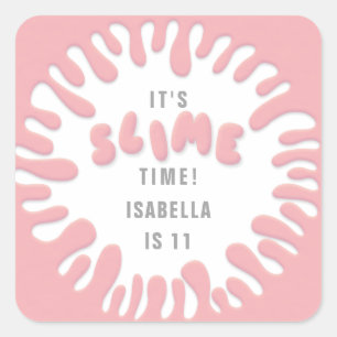 Its slime time rose pink birthday party stickers