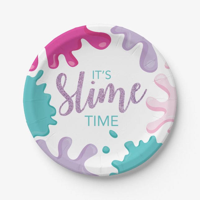 It's Slime Time Slime Birthday Party Plates (Front)