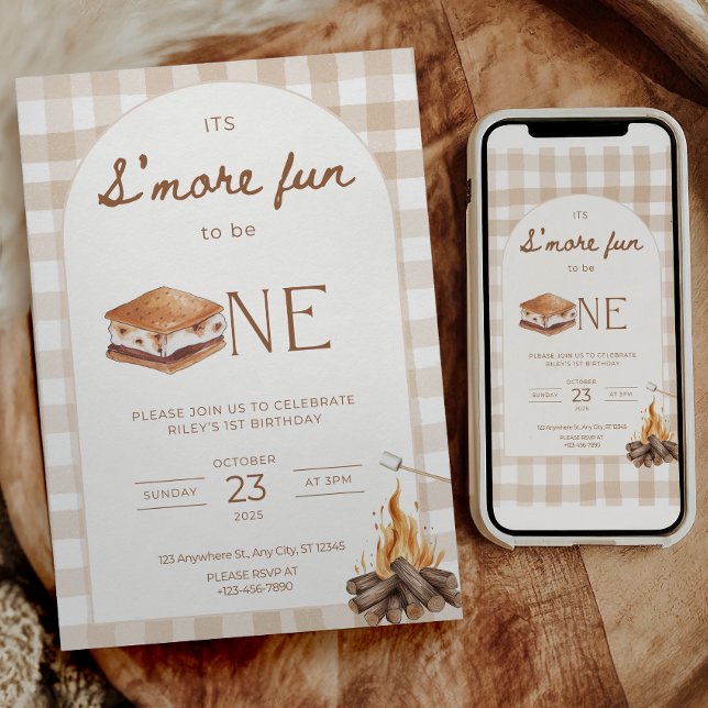 It's S'more Fun to be One Birthday Invitation Camp (one smore birthday invitation
first birthday camping invite
happy camper birthday invitation
smores )