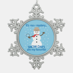 It's sNOw Mystery Detective Snowman Blue Snowflake Pewter Christmas Ornament