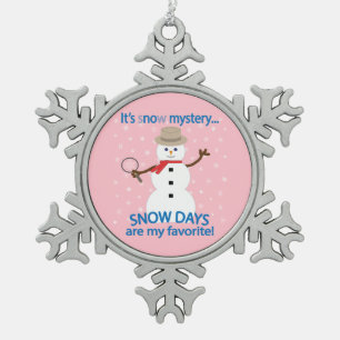 It's sNOw Mystery Detective Snowman Pink Snowflake Pewter Christmas Ornament
