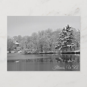 It's Snowing Over the Lake, Monochrome Illinois Postcard
