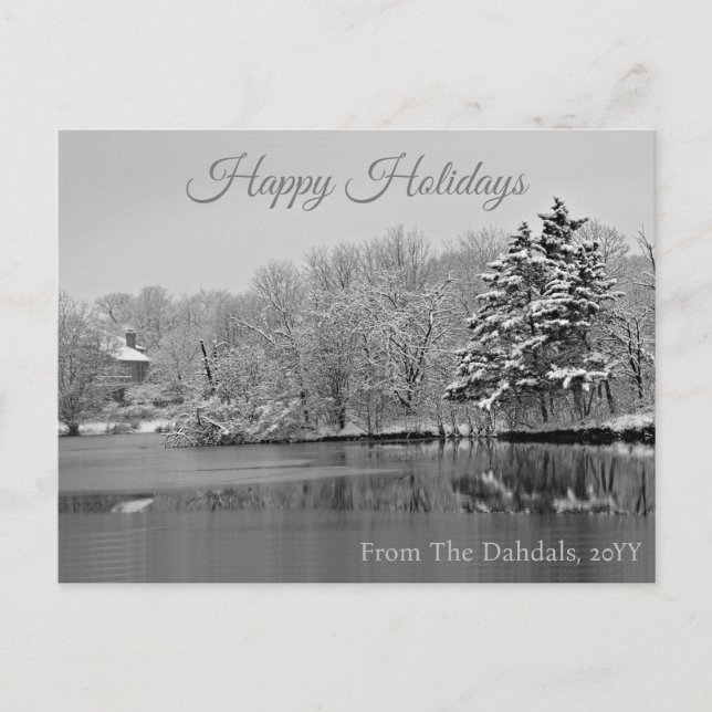 It's Snowing Over the Lake, Personalised Holiday Postcard (Front)