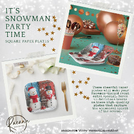 It's Snowman Party Time Square Paper Plates