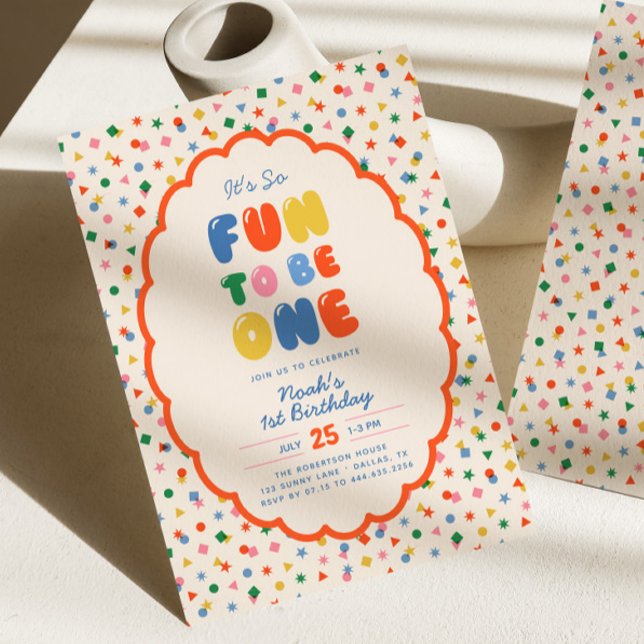 It's So Fun To Be | Bold Confetti 1st Birthday Invitation (Creator Uploaded)