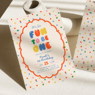 It's So Fun To Be   Colourful Polkadot 1st Birthda Invitation