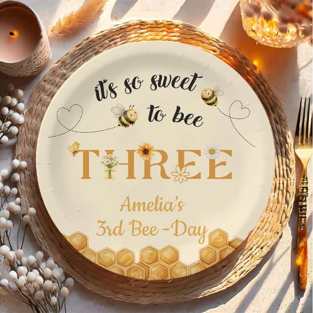 It's So Sweet To Bee 3rd Birthday Paper Plate (Creator Uploaded)