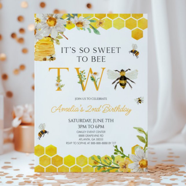 It's So Sweet To Bee TWO 2nd Birthday Party Invitation (Creator Uploaded)