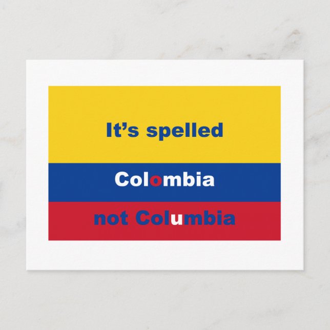 It's spelled Colombia not Columbia Postcard (Front)