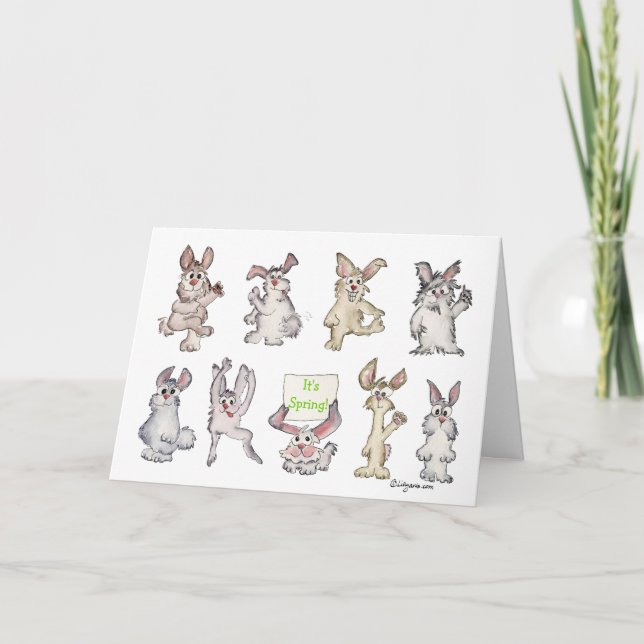 It's Spring Cartoon Rabbits Easter - Customised Holiday Card (Front)
