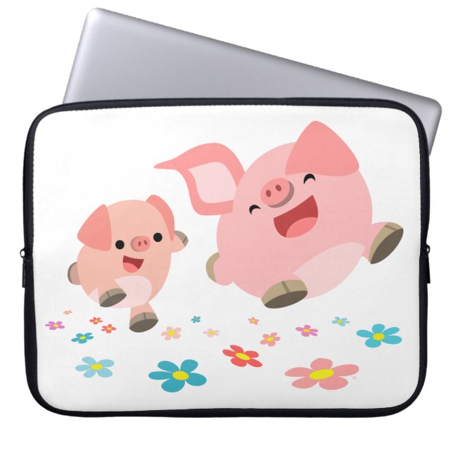It's Spring!!-Two Cute Cartoon Pigs Laptop Sleeve (Front)