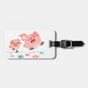 It's Spring!!-Two Cute Cartoon Pigs Luggage Tag