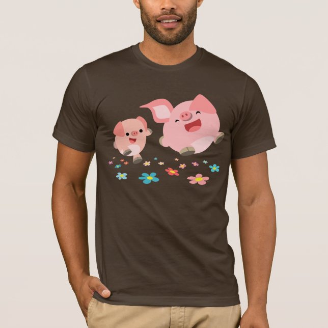 It's Spring!!-Two Cute Cartoon Pigs T-Shirt (Front)