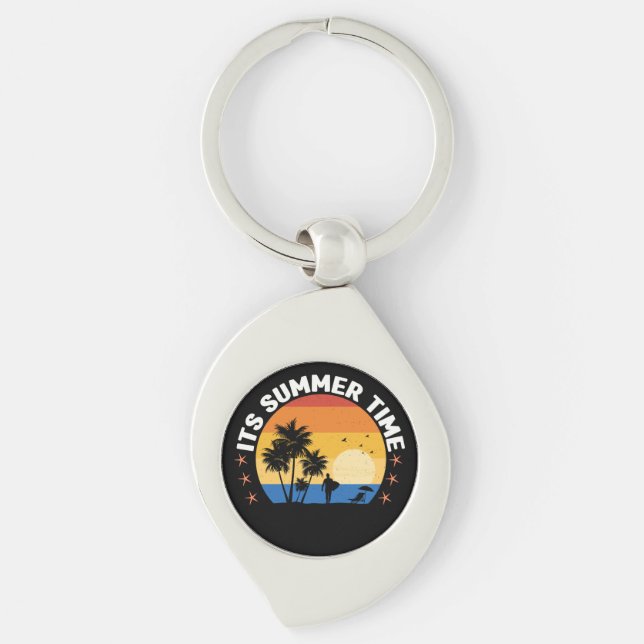 It's Summer Time Tropical Sunset Design Key Ring (Front)