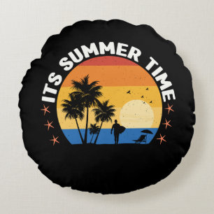 It's Summer Time Tropical Sunset Design Round Cushion