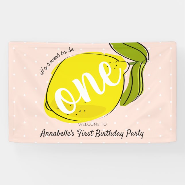 It's sweet to be One Lemon Pink 1st Birthday Banner (Horizontal)