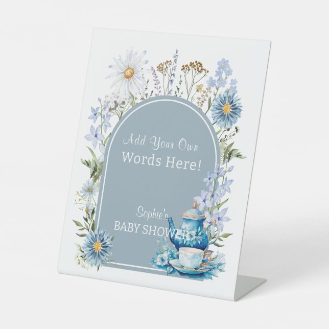 It's Tea Time Dusty Blue Garden Customisable Pedestal Sign (Front)