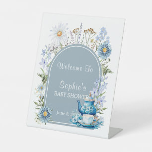 It's Tea Time Garden Baby Shower Welcome Pedestal Sign