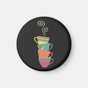 It's tea time stacked retro colour porcelain cups magnet