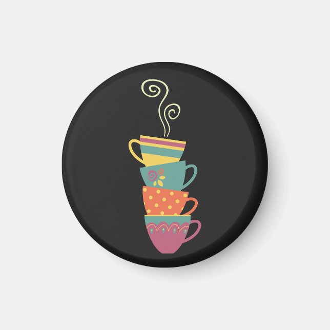 It's tea time stacked retro colour porcelain cups magnet (Front)