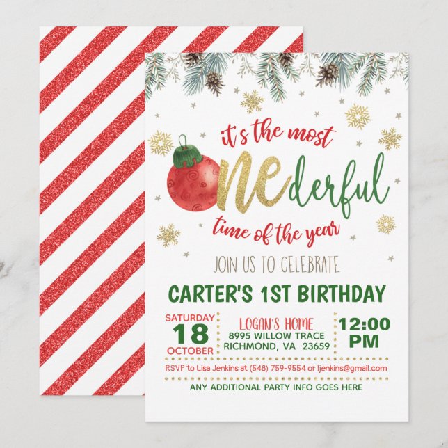 It's the Most ONEderful Time of the Year Birthday Invitation (Front/Back)