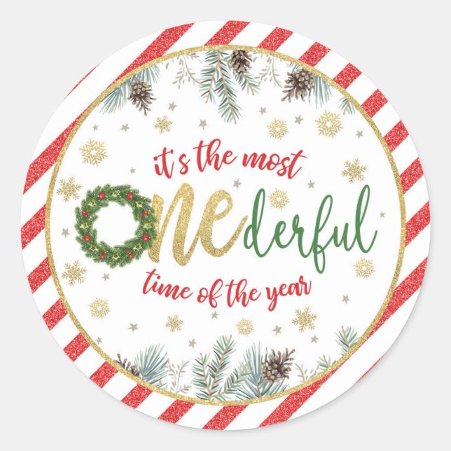It's the Most ONEderful Time of the Year (Wreath) Classic Round Sticker (Front)