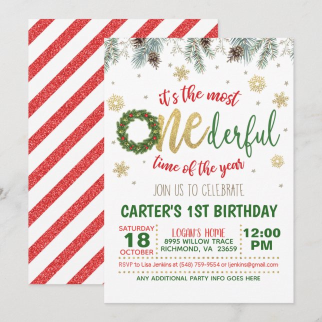 It's the Most ONEderful Time of the Year (Wreath) Invitation (Front/Back)
