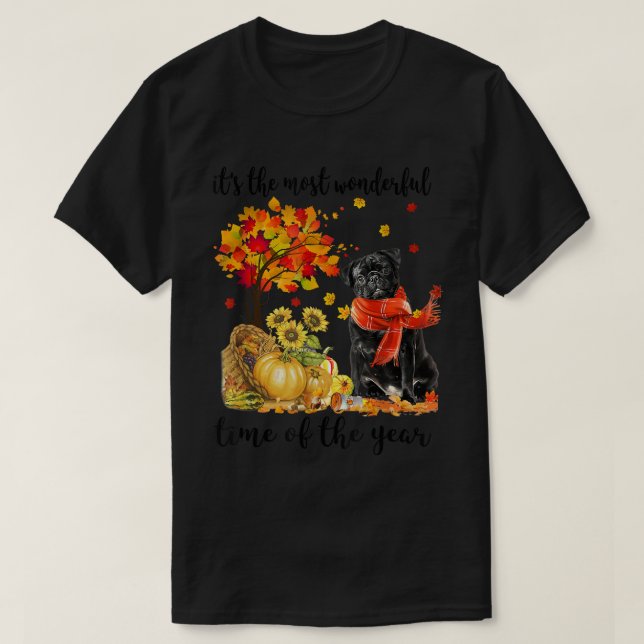 Its The Most Wonderful Autumn Time Pug Pumpkin  T-Shirt (Design Front)