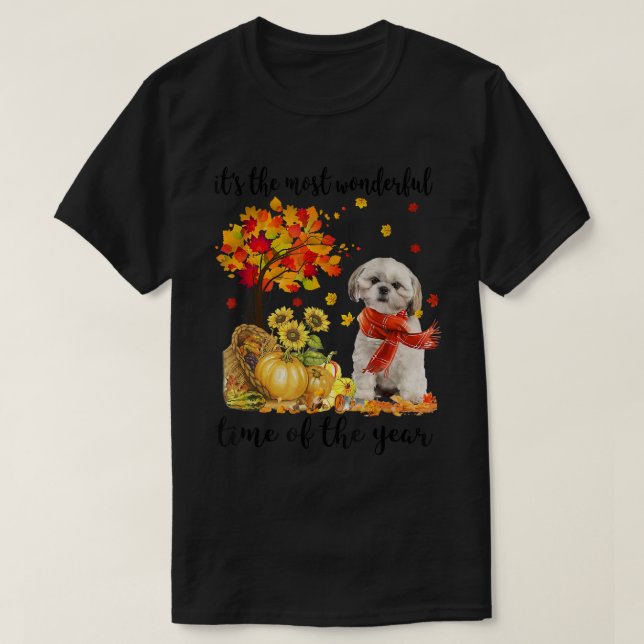 Its The Most Wonderful Autumn Time Shih Tzu Pumpki T-Shirt (Design Front)
