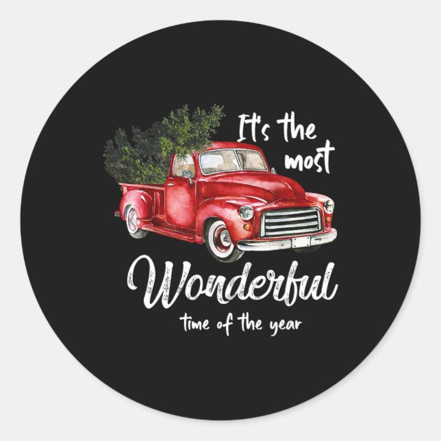Its The Most Wonderful Christmas Of Year  Red Truc Classic Round Sticker (Front)