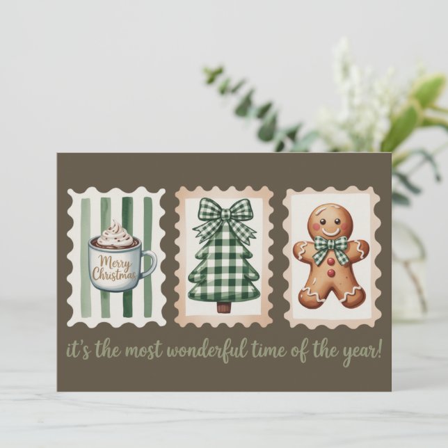 It's The Most Wonderful Time Christmas Gingerbread Holiday Card (Standing Front)