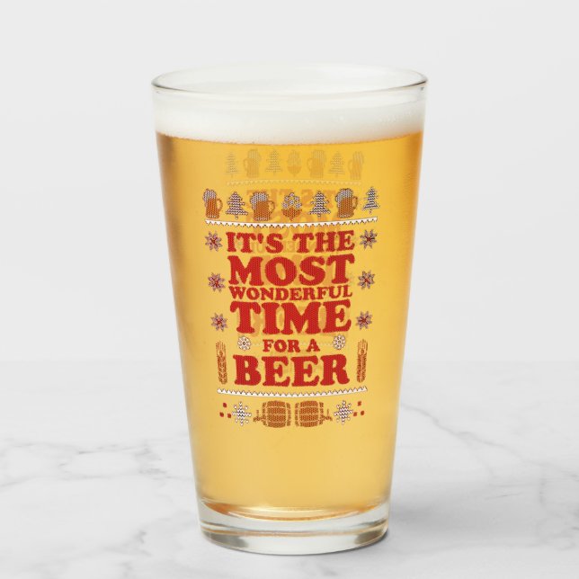 Its the most wonderful time Christmas holiday beer Glass (Front Filled)