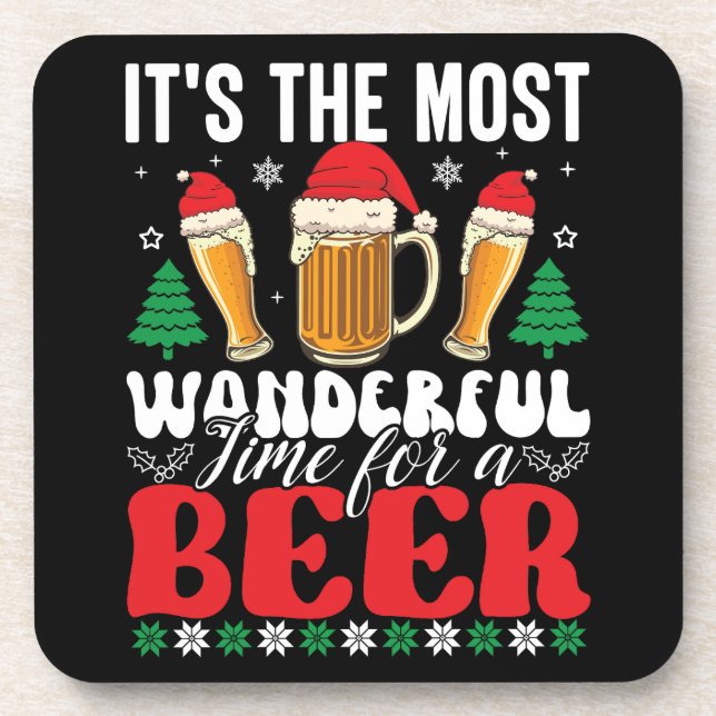 It's The Most Wonderful Time For A Beer Christmas Coaster (Front)