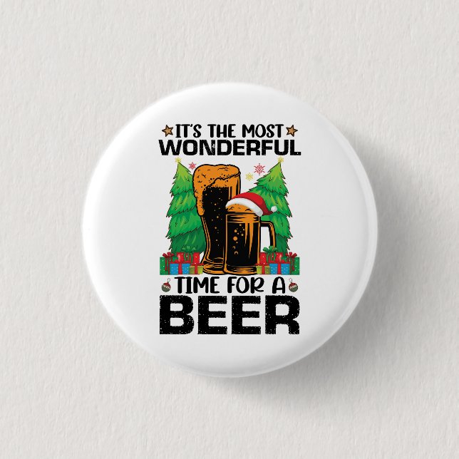 Its The Most Wonderful Time For A Beer Santa  3 Cm Round Badge (Front)