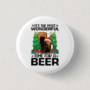 Its The Most Wonderful Time For A Beer Santa 3 Cm Round Badge