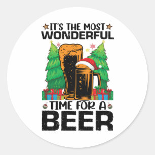 Its The Most Wonderful Time For A Beer Santa Classic Round Sticker