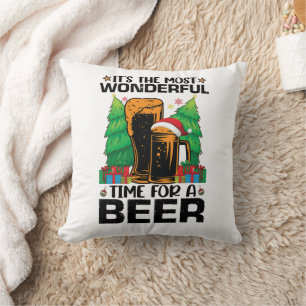Its The Most Wonderful Time For A Beer Santa  Cushion