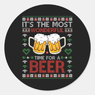 It's The Most Wonderful Time For A Beer Santa Hat  Classic Round Sticker